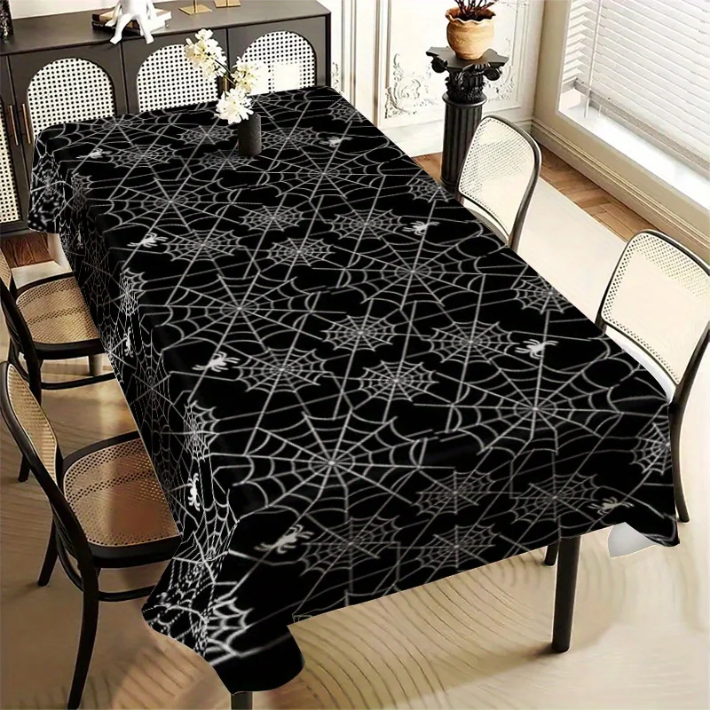 1pc Halloween rectangular tablecloth - black spider web design - washable tablecloth - suitable for partieszyc