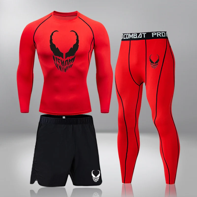 Men Clothing Sportswear Gym Fitness Compression Suits Running Set Sport Outdoor Jogging Quick Dry Tight  3 Piece Set Rashguard