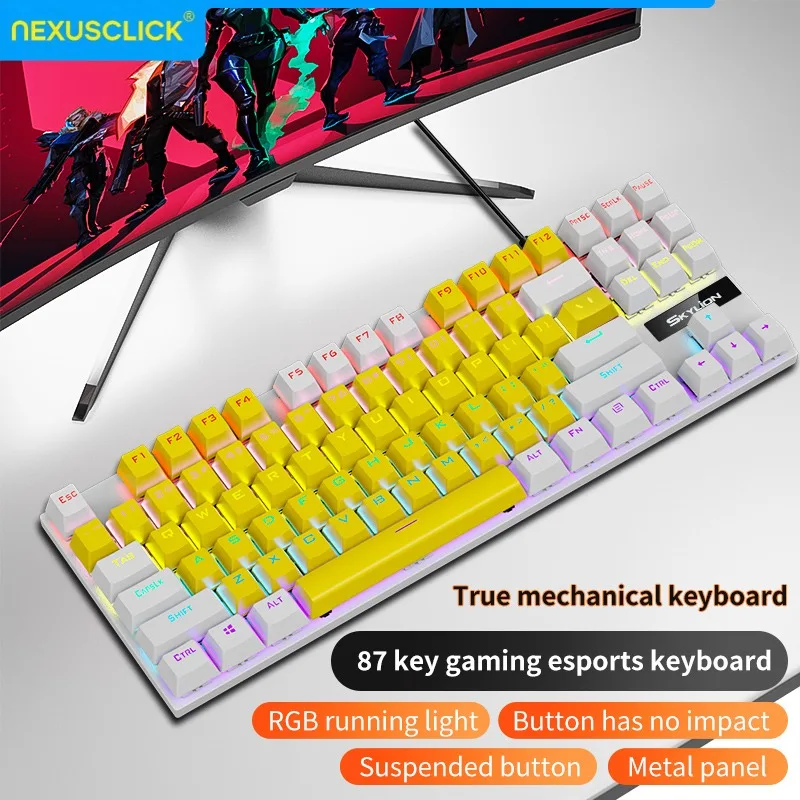 NexusClick K87 Mechanical Keyboard,RGB Backlit Wired Gaming Keyboard Full Key Non-Conflict Keycaps Plug & Play for Gamer Office