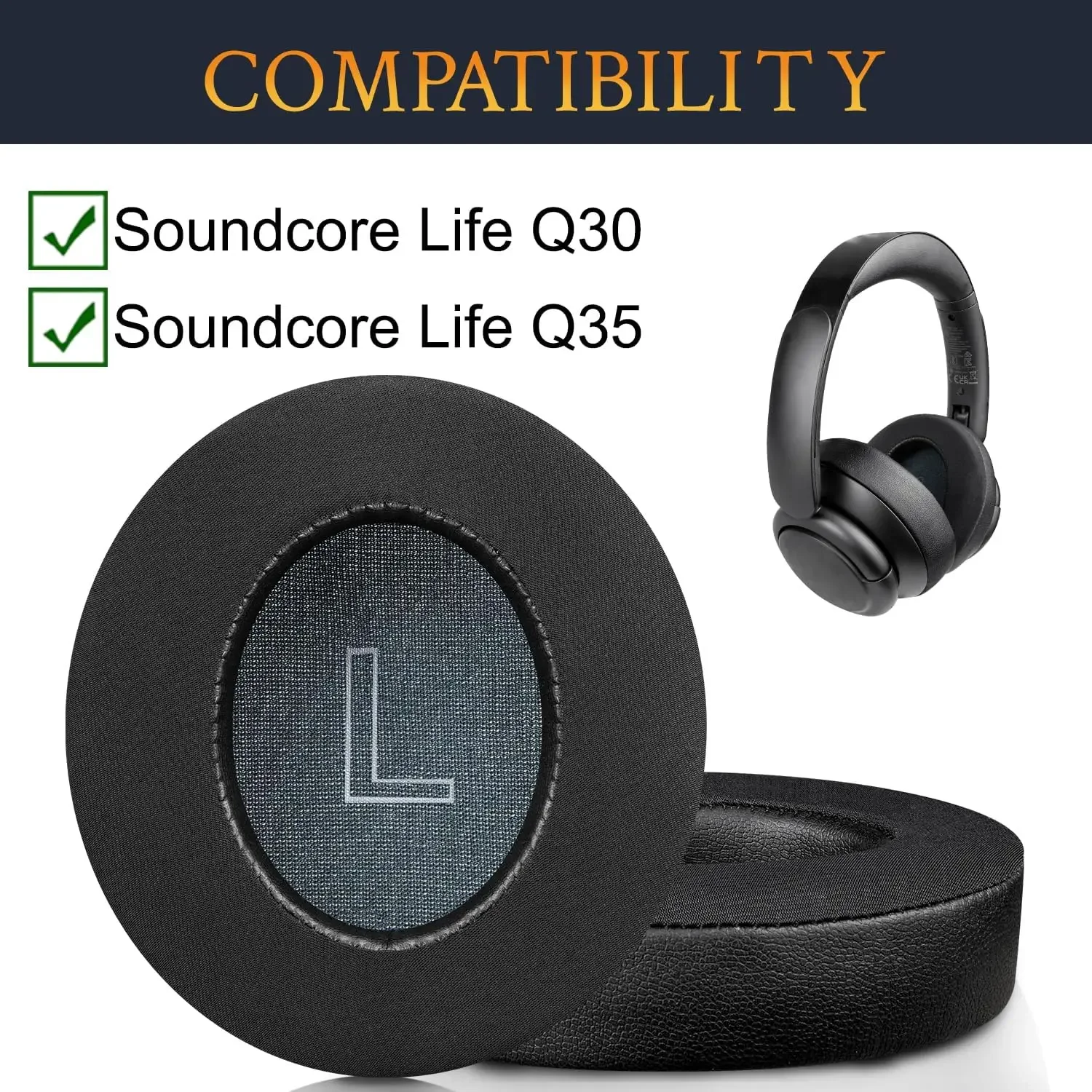 Cooling Gel Earpads for Anker Soundcore Life Q30/Q35 Headphones, Ear Pads Cushions with Ice Silk Fabric  Replacement