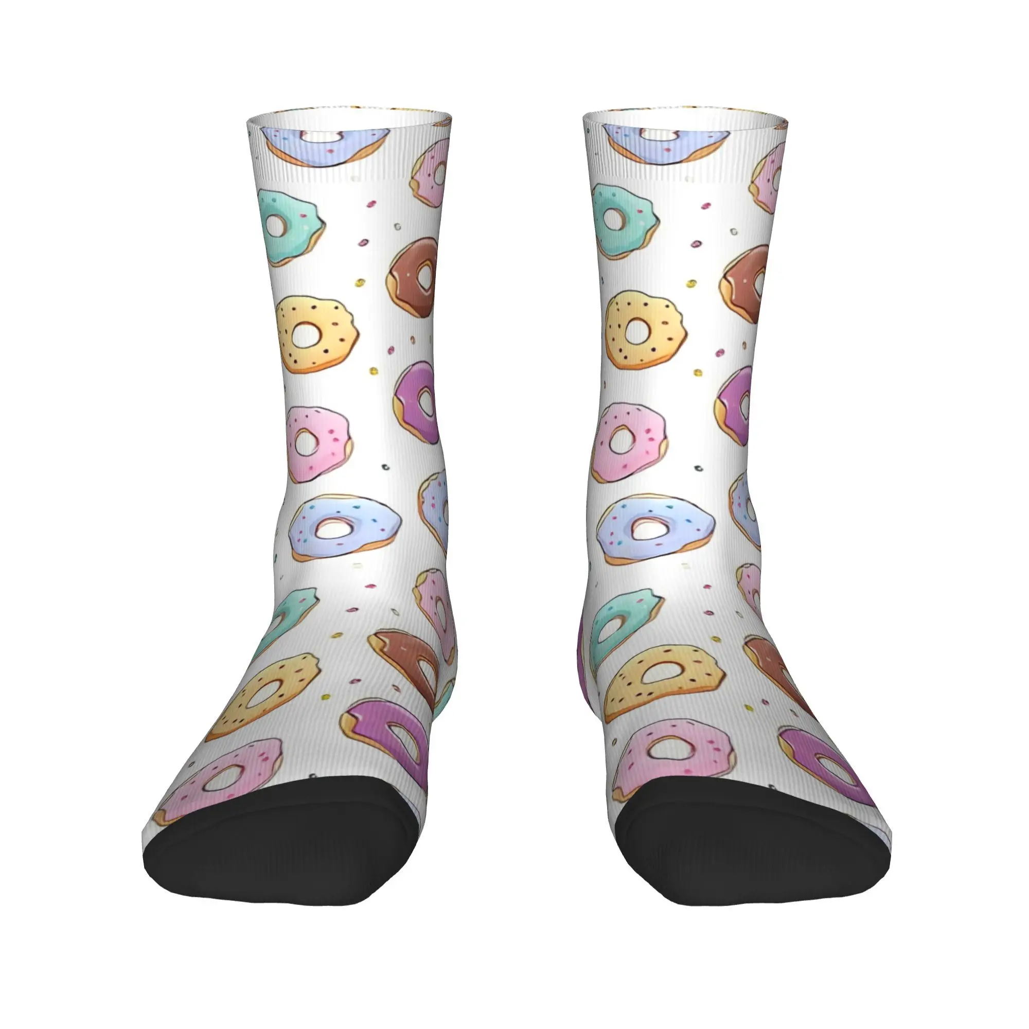 Women Men Socks Colorful Pastel Sweet Donut Doughnut Pattern  Stockings Non Slip Medium Soft Socks Autumn Casual Cycling Socks