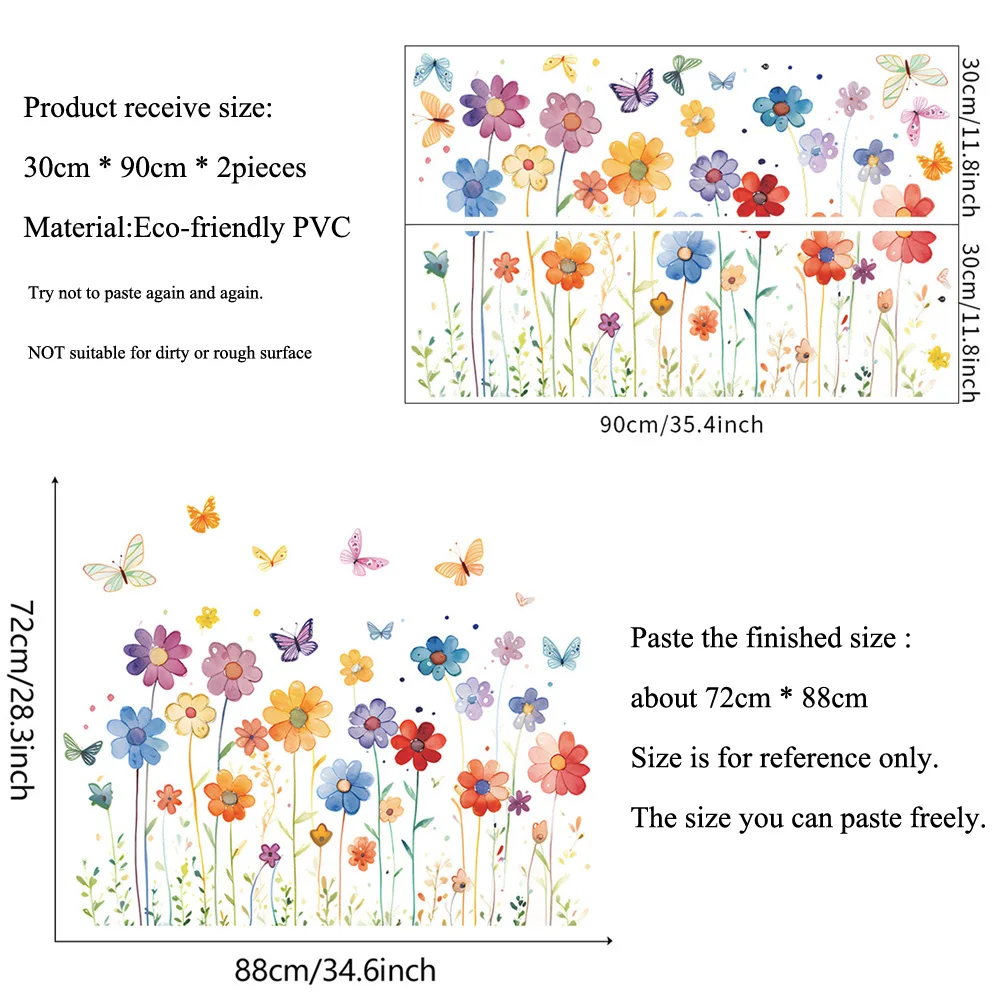 Cartoon Watercolor Flower Butterfly Wall Sticker For Living Room Background Decoration Mural Bedroom