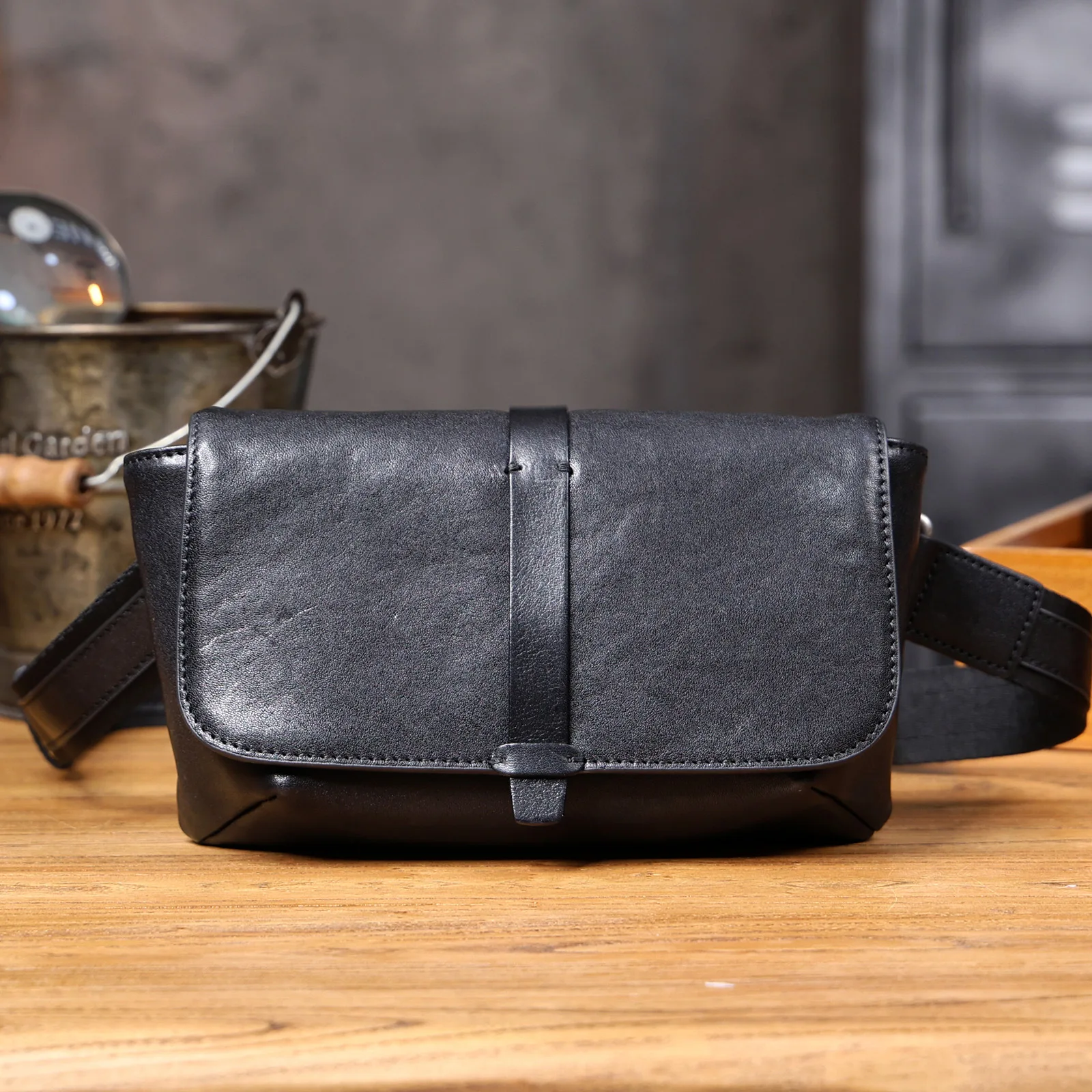 Fashion casual luxury handmade first layer cowhide men's crossbody bag weekend travel genuine leather youth black shoulder bag