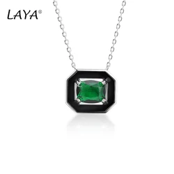 LAYA 925 sterling silver fashionable square design enamel zircon necklace, suitable for women's luxury jewelry accessories 2024