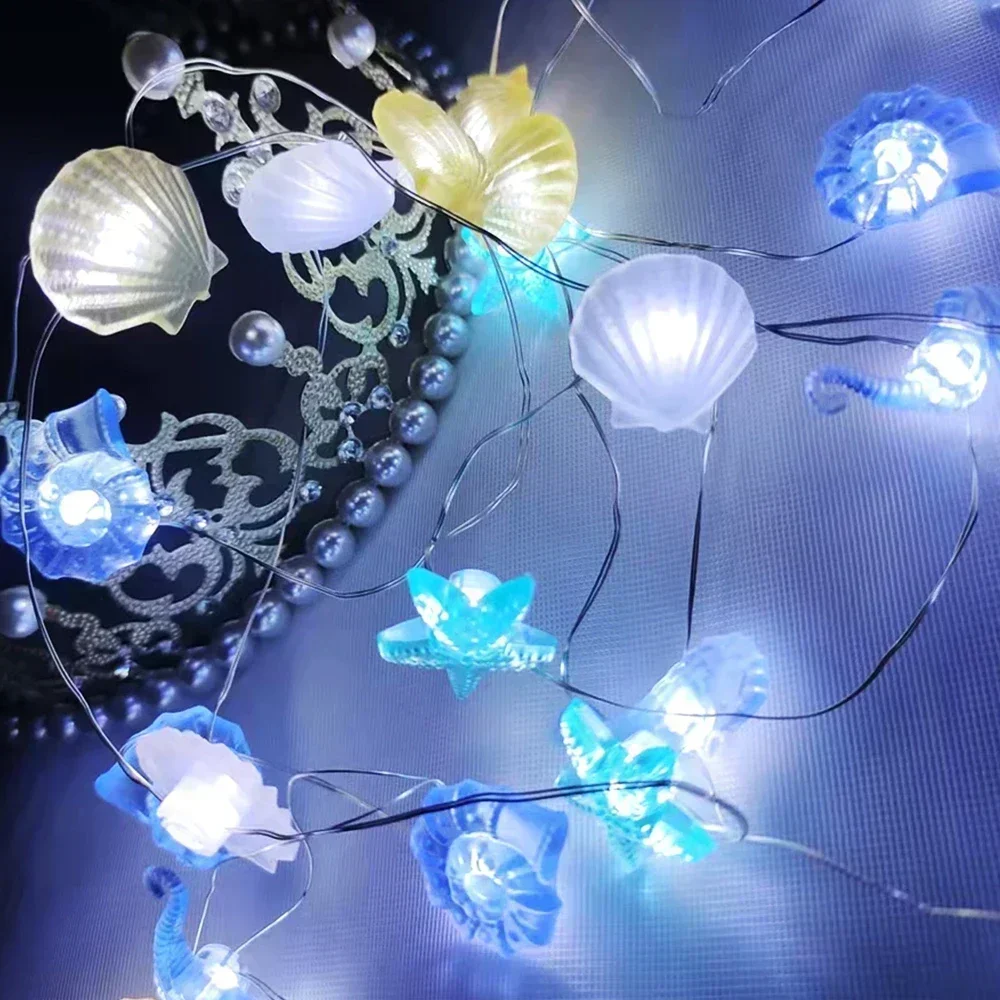 Starfish Fairy Garland Light String, Seahorse Light String, Bateria marinha, Tema do oceano, Festa, Decoração do quarto, 2m, 20LED