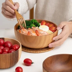 Japanese Acacia Wooden Bowl Home Salad Mixing Wooden Bowl Kneading Solid Wood Head Bowl Large Size and Basin Wooden Tableware