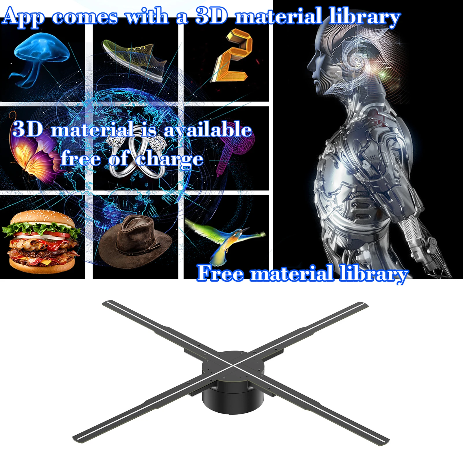 ثلاثية الأبعاد الإعلان الهولوغرام مروحة 2K HD عارية العين آلة الإعلان العارض 678 قطعة مصباح ليد الخرز متجر الأعمال متجر الاستخدام #1