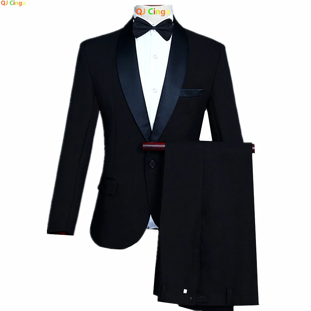 Spring New Men's Black Two-Piece Suit: White Notched Lapel Long-Sleeve Blazer Paired with Matching Trousers. Asian Sizes S-3XL.
