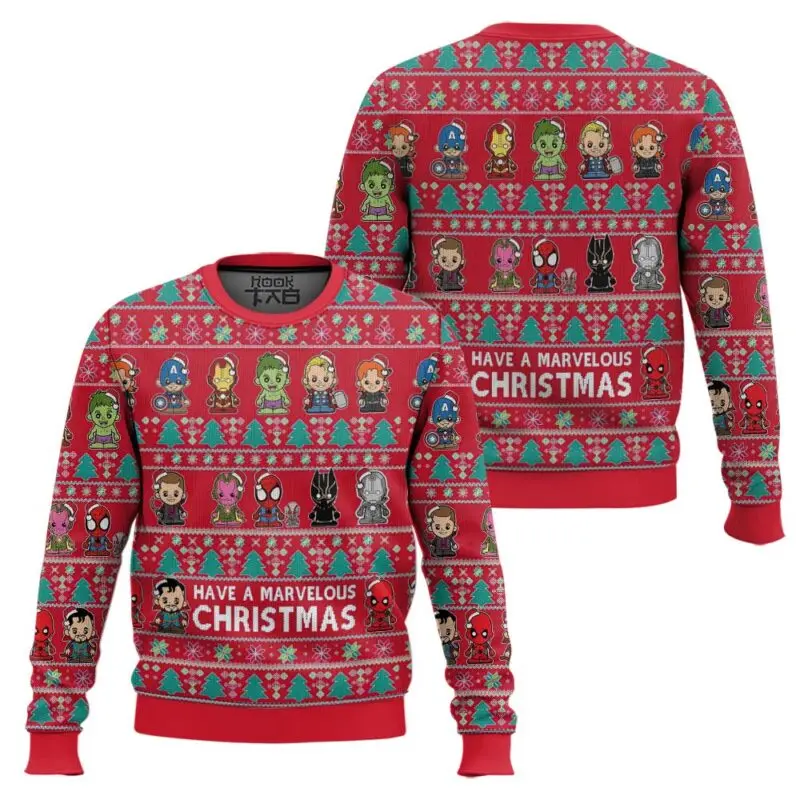 

Marvel superhero Groot Christmas Ugly Sweater Yellow Green Black Snowflake Christmas Tree Cute Personality Fashionable Cool