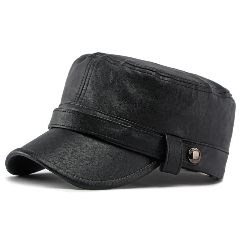 Autumn New Retro Vintage Faux Leather PU Flat Caps For Women Personality Military Hats Camping Fishing Hat Men's Cap кепка 모자