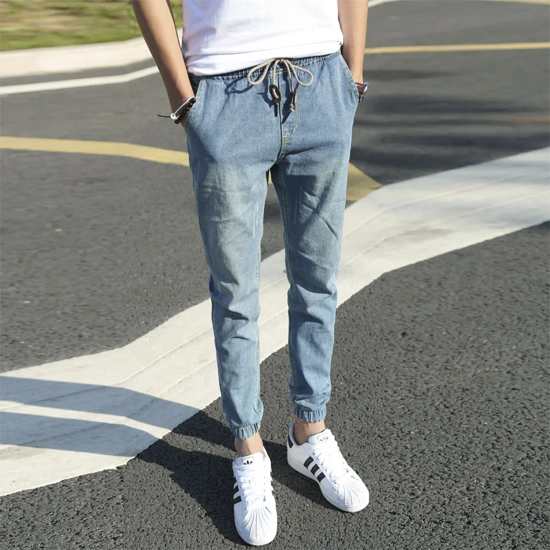 

Men's Elastic Waist Corduroy Jeans Spring Autumn No Metal Workwear Pants Nine Points Slim Fit Jeans Youth Trendy Long Pants