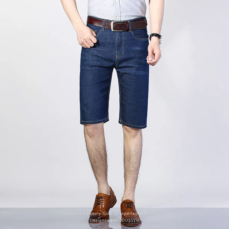 Men's Summer Ultra-thin Denim Shorts Business Baggy Straight Knee Pants Casual Breathable Cool Bermuda Work Jorts Plus Size 40