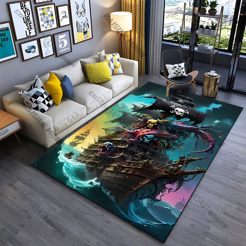 Pirate ship with menacing creatures carpet Yoga living room room decor children's crawling mat doormat area rug games mat