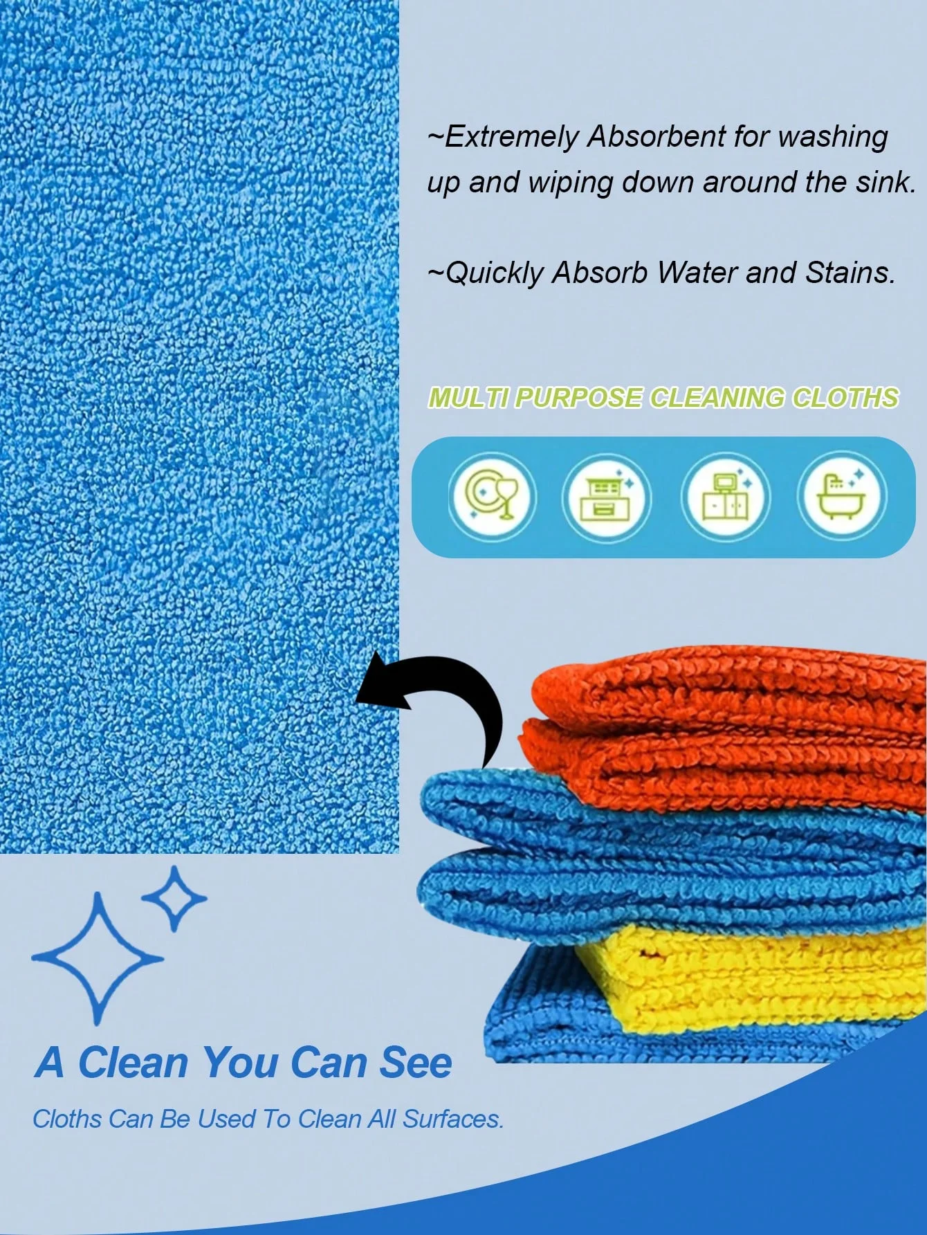 قماش تنظيف من الألياف الدقيقة، فائقة الامتصاص، خالية من الخدش، قابلة لإعادة الاستخدام، السيارة/المطبخ/الحمام/الزجاج/النافذة/غسل الأطباق، متينة، Fa #3