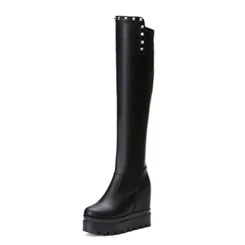 2024 NEW Winter Fashion Rivets Over The Knee Boots Women Cool Metal Decoration Long Boots Fashion Thick Sole High Boots Black