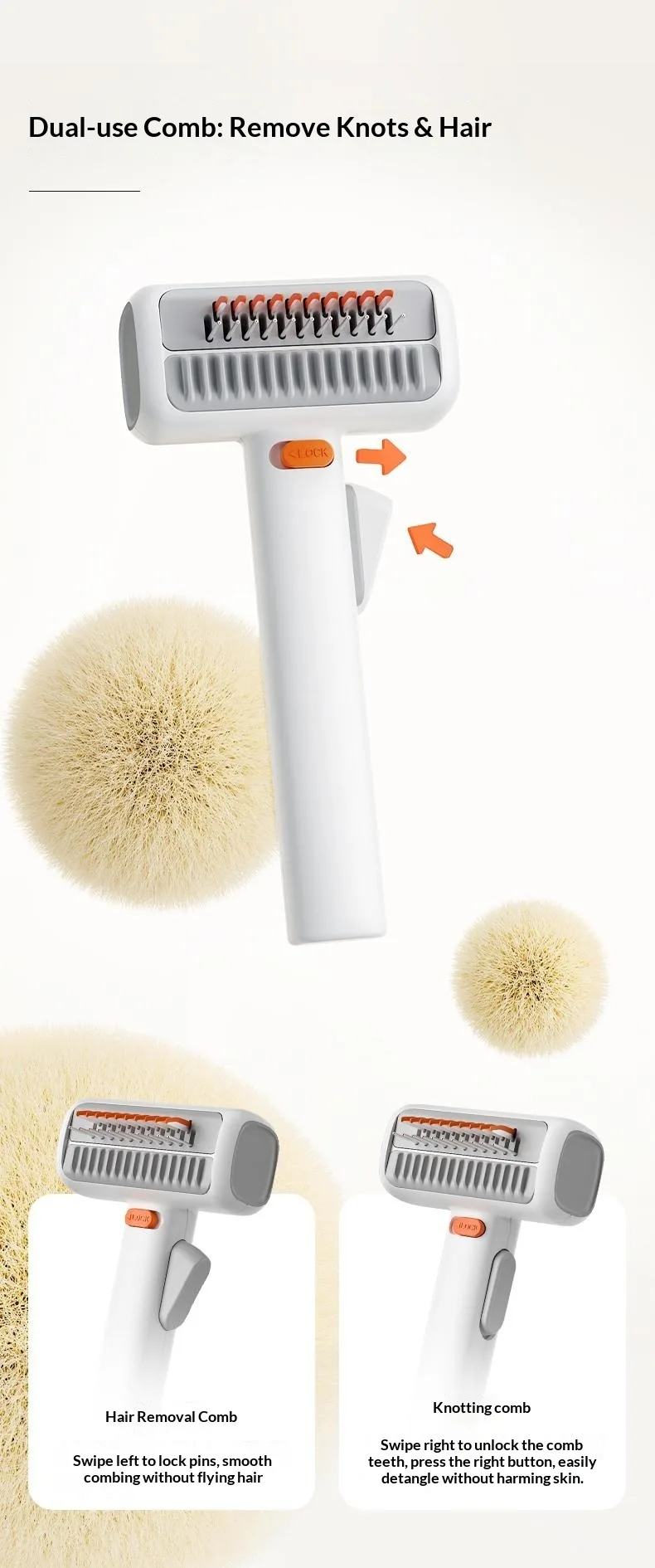 Petgravity 2-in-1 Entfilzungs- und Enthaarungskamm für Hunde und Katzen mit Drehbarem Stift und Sicherer 2mm Klinge für Einfache Haarentfernung – Detail 3