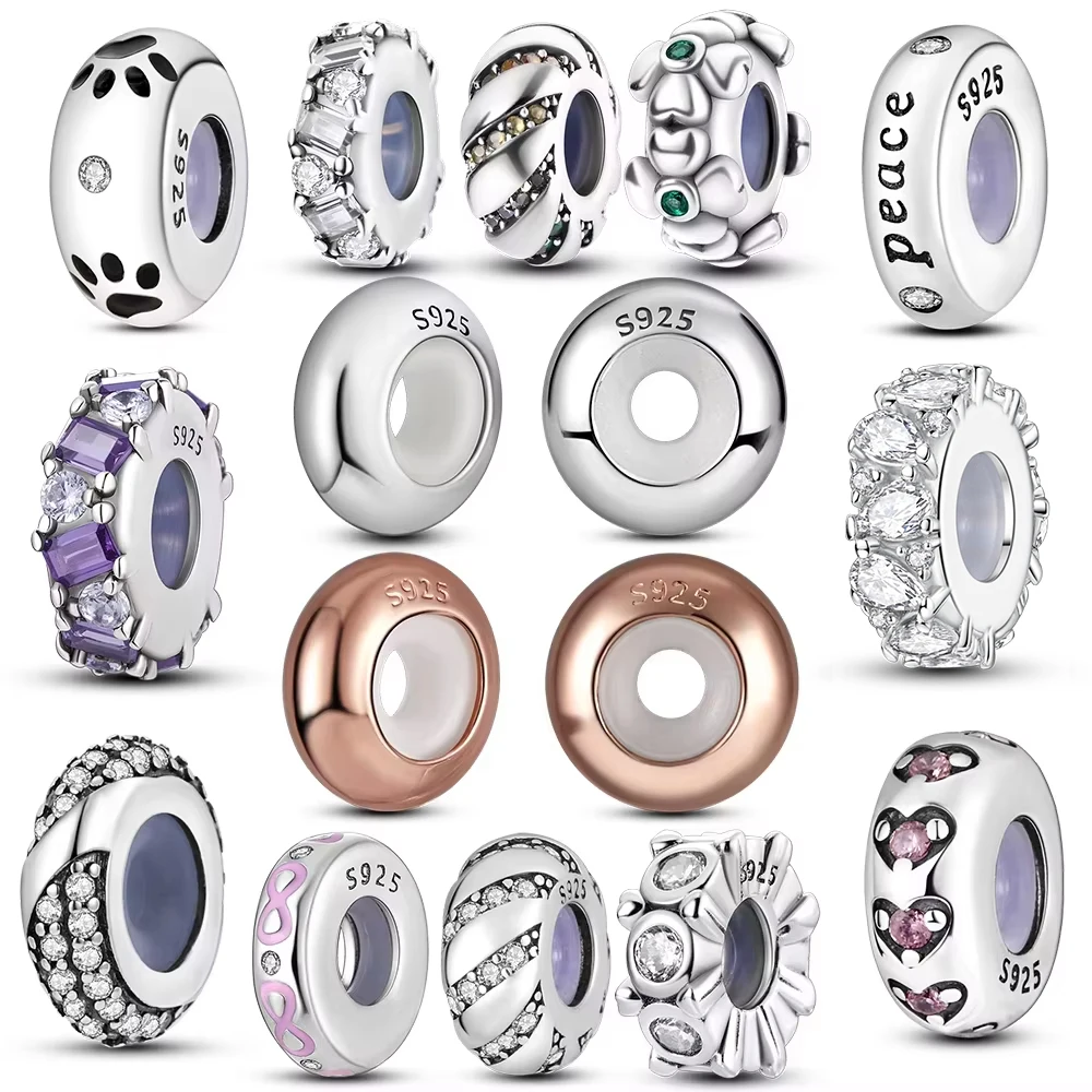 

925 Sterling Silver Silicone Spacer Stopper Clip Charms Chamilia Beads Fit Original Necklace Bracelet DIY Gift Women