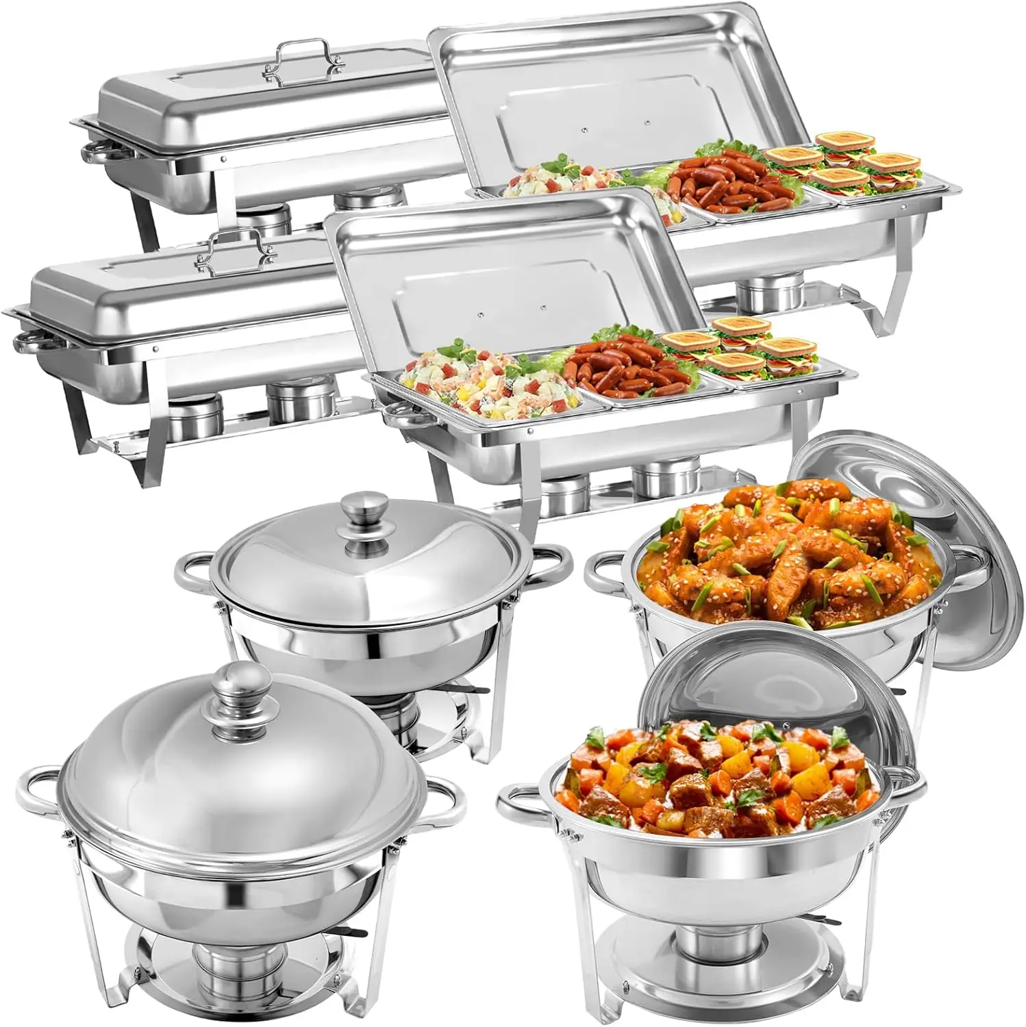 8 Pack Chafing Dish Buffet Set, Stainless Steel Catering Food Warmer For Banquet, Parties, Wedding (4 Packs 8Qt 1/3 Pan + 2