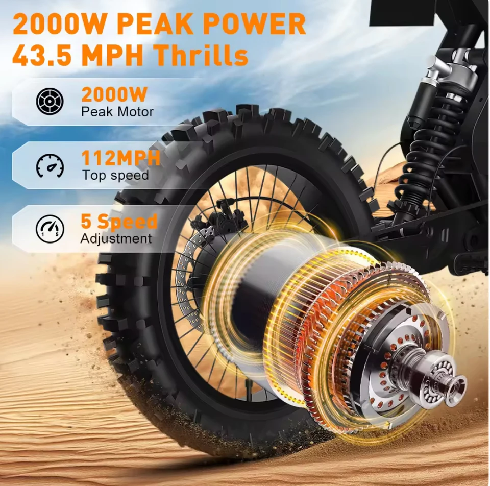 OBX GT73 E-Bike  2000W Electric Bike 52V 27Ah Long Range E-Bike, 43.5MPH Fast Speed, Dual Suspension Off-Road Fat Tire Bicycle image 5