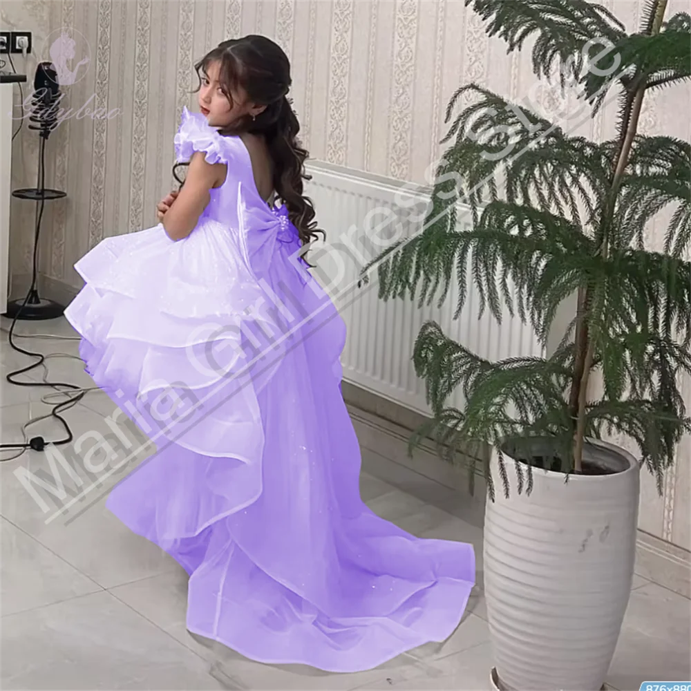 

Lavender Flower Girl Dresses Flufy Asymmetrical Length For Wedding Birthday Girls Communion Activity Party Performance Dresses
