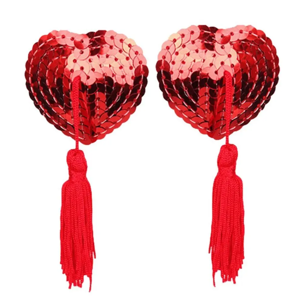 1 Pair Hot Sequin Heart Shape Bra Tassel Breast Bra Women Lingerie Self Adhesive Nipple Covers