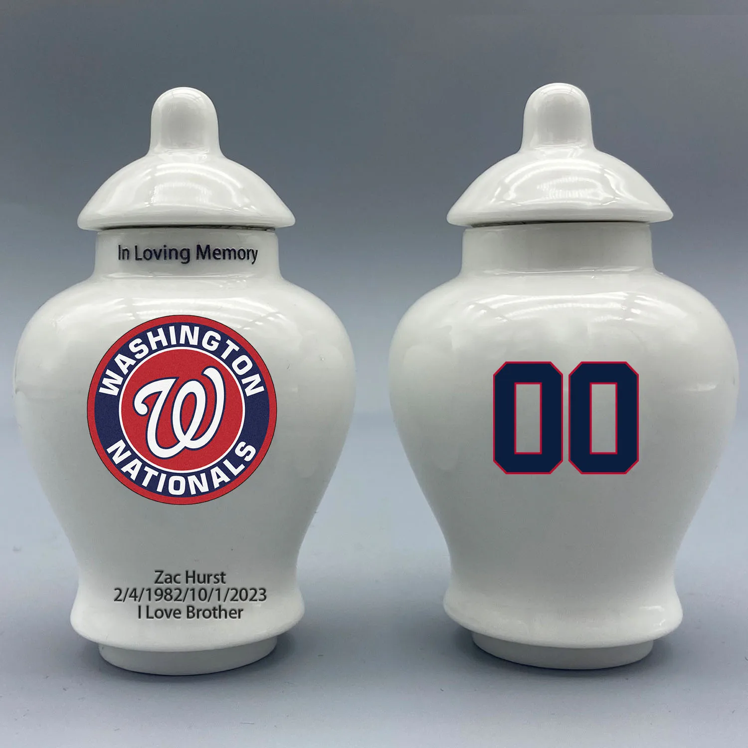 Mini Urn for Washington Nationals Baseball themed.Please send me the customization information - name/date and number on the urn