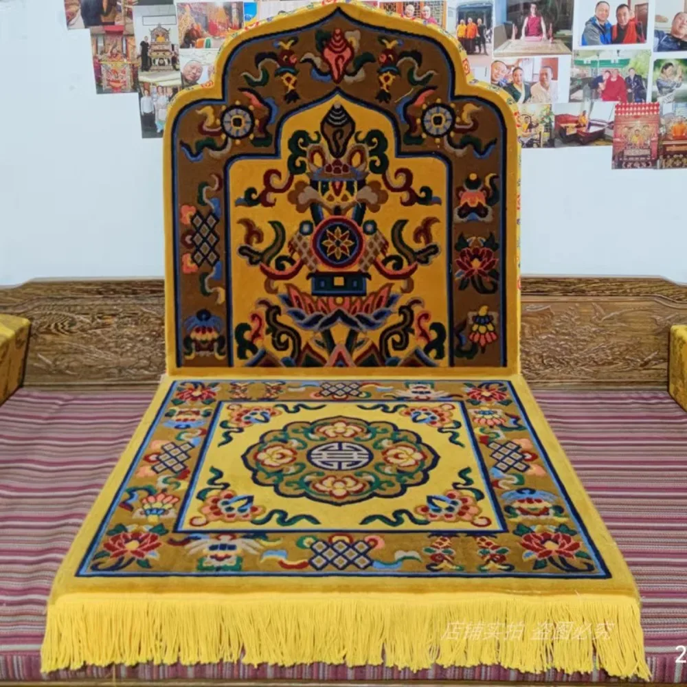 Tibetan style cushion with wool and eight auspicious backrests. The master meditates softly and comfortably