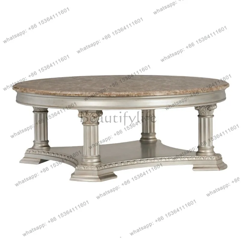 

American light coffee table European full solid wood carving flower retro coffee table