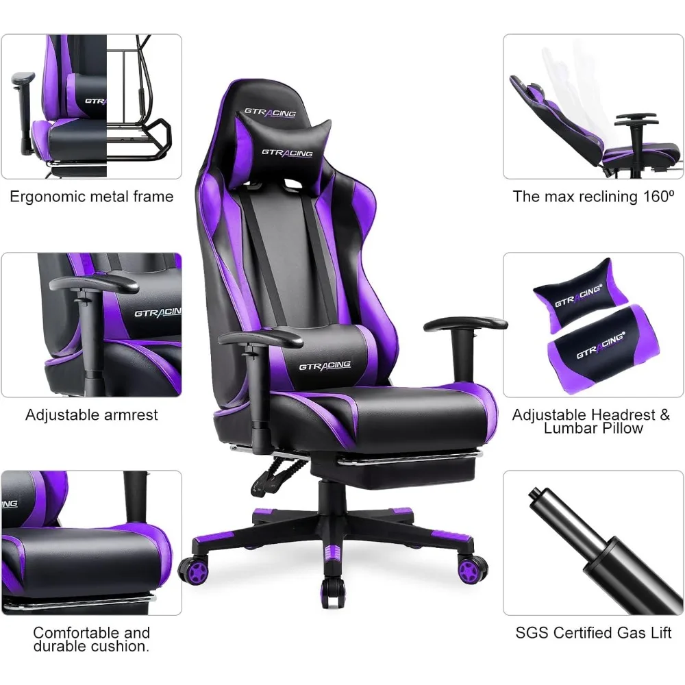 Reclining Gamer Chair,Ergonomic Computer Game Desk,Height Adjustment Swivel Rocker,Office Chairs