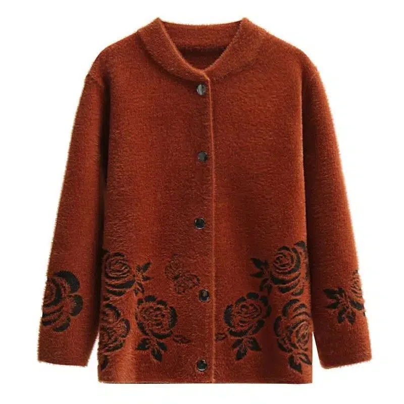 Imitation Mink Fleece Sweater Middle-Aged Elderly Grandma\'s Autumn Winter Coat Tops Women\'s Knitted Sweater Cardigan Jacket