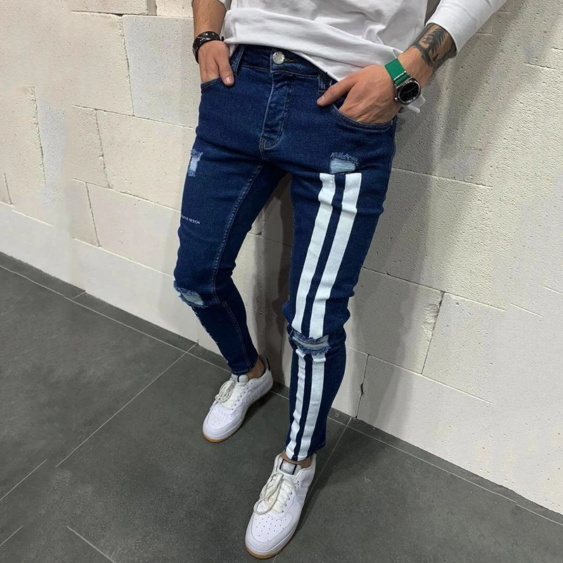 2025 الرجال نحيل الجينز موضة صغيرة الساق قلم رصاص بنطلون الربيع شارع العليا عادية بنطال مرن مطبوعة تنوعا الجينز الذكور #5
