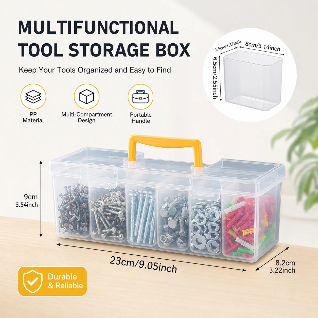 7-in-1 Portable Hardware Storage Box ,6 Detachable Small Bins,Multifunctional Organizer for Screws,Nuts & Household Small Parts