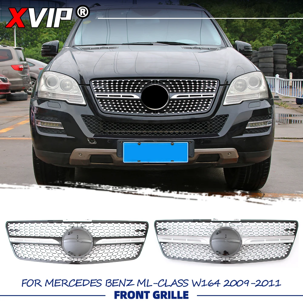 

XVIP Chrome Black Diamonds Style Upper Grille Silver Bumper Grille For Mercedes Benz ML-Class W164 09-11 ML350 ML450 ML500 ML550