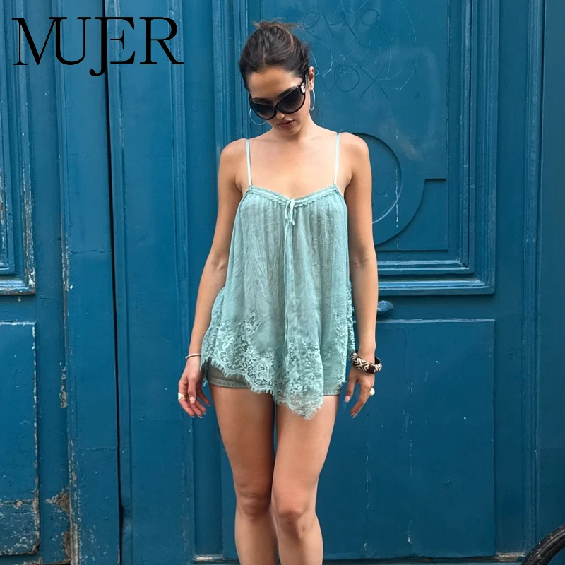 MUJER Sexy Spitzen-Slip-Top für Damen, schulterfreie Tube-Tops für Frauen, asymmetrische ärmellose Oberteile für Damen, Sommer, halbtransparente Damen-Tops