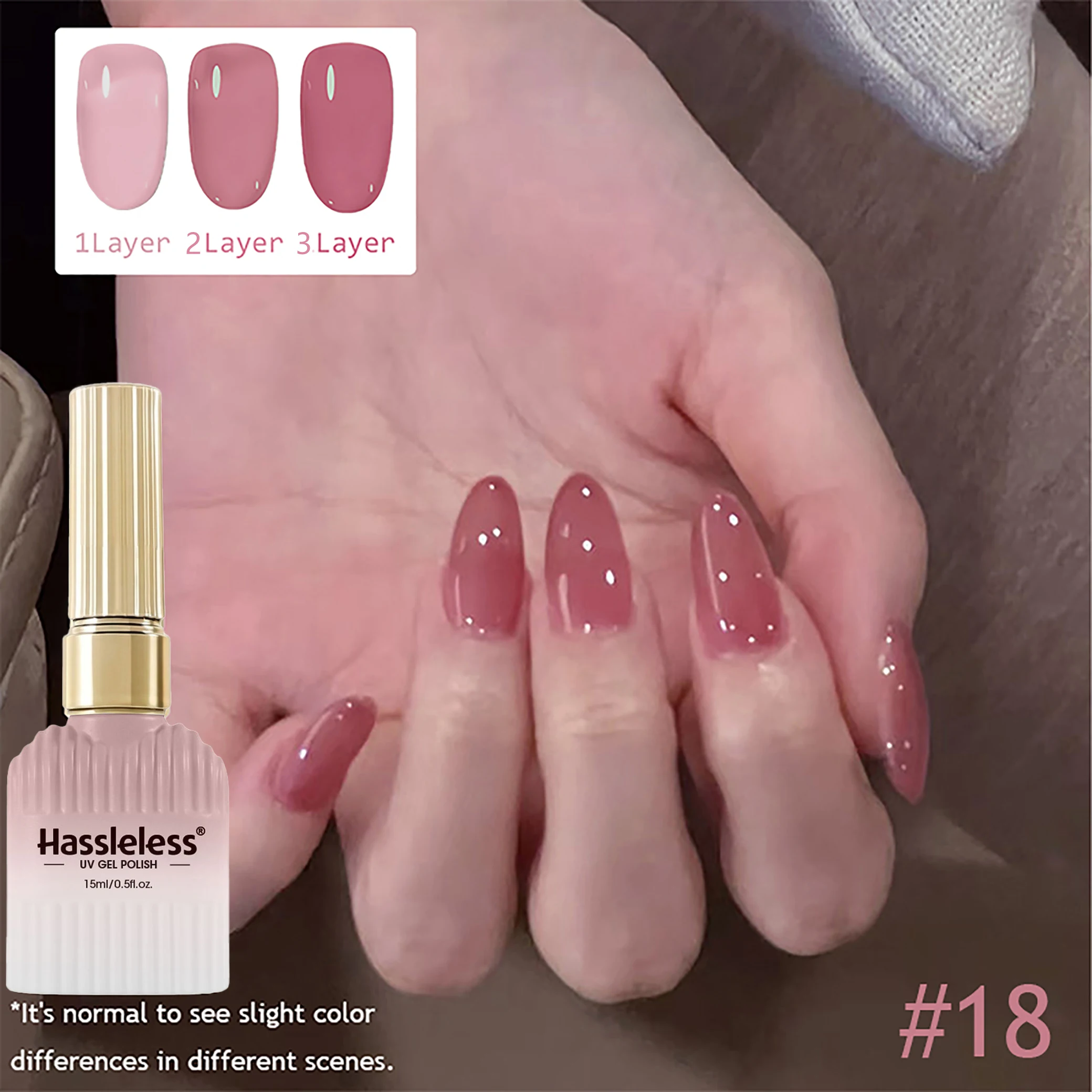 Korean Transparent Rose Jelly UV Gel Hassleless #18, Smooth Brush, Long-Lasting Shine for Salon & Home Manicures