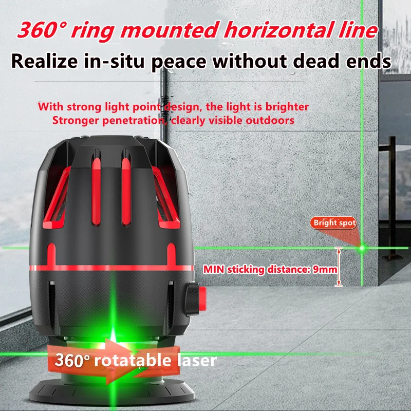 

Laser Level 5 Lines Green 360 Degree Base Self-rotation Horizontal Vertical Self-leveling LD Laser Leveler 2022 Latest Hot