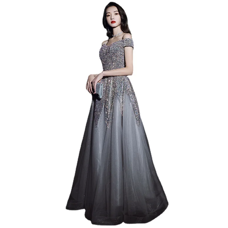 Evening dress 82 women 2024 new banquet temperament one shoulder long dress