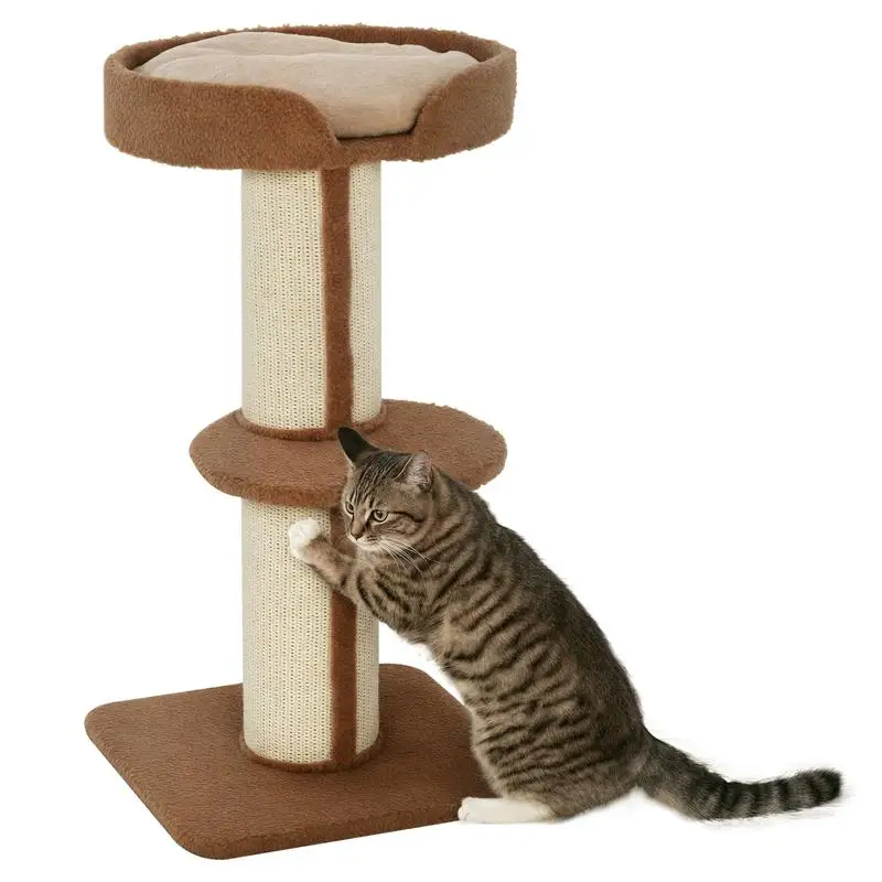 Kratzbaum 91 cm Katzenturm mit Sisalstämmen, Plattform, Kissen, mehrstöckiger Katzenkratzbaum, Kletterbaum, für mittelgroße Katzen, Hellbraun