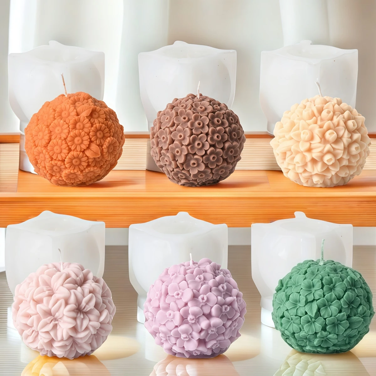 3D Flower Ball Candle Silicone Mold Rose Daisies Flower Sphere Scented Candle Plaster Soap Molds DIY Valentine's Day Decor