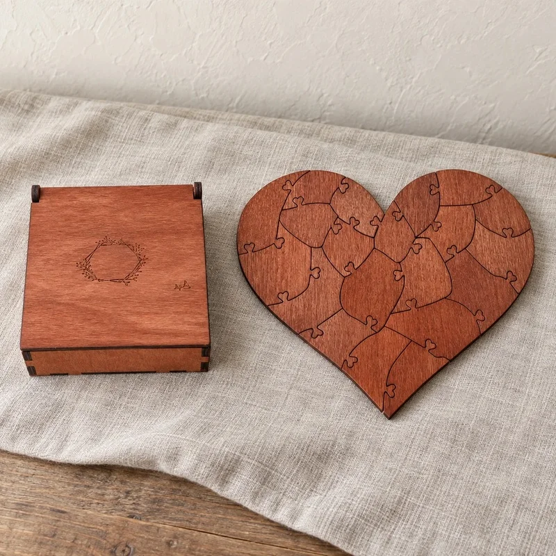 Wooden Heart Puzzle - 20 Pieces Love Jigsaw with Engraved Messages, Romantic Valentine's Day Gift