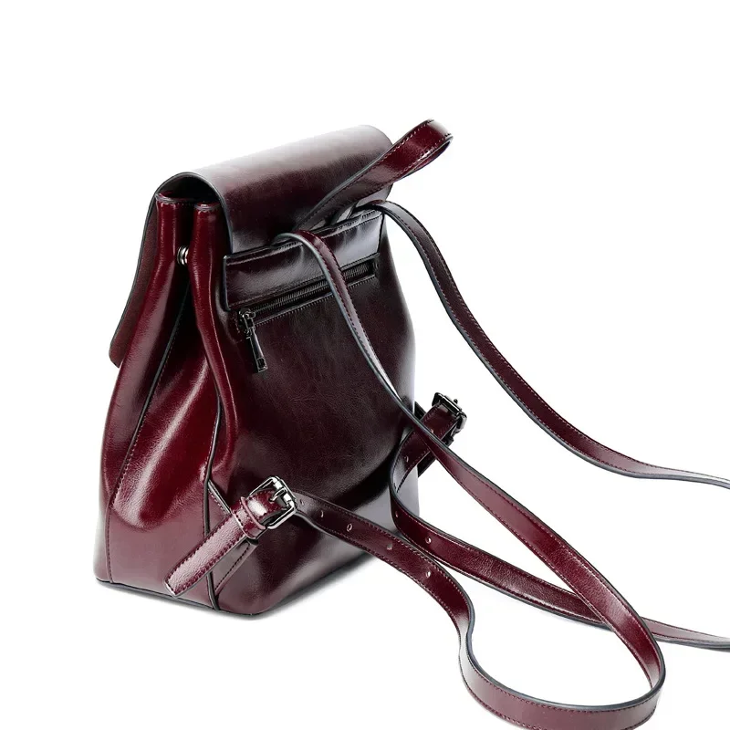 High Quality Genuine Leather Backpack For Girls Daypack Female Fashion Knapsack Vintage Casual Women Oil Wax Cowhide Rucksack