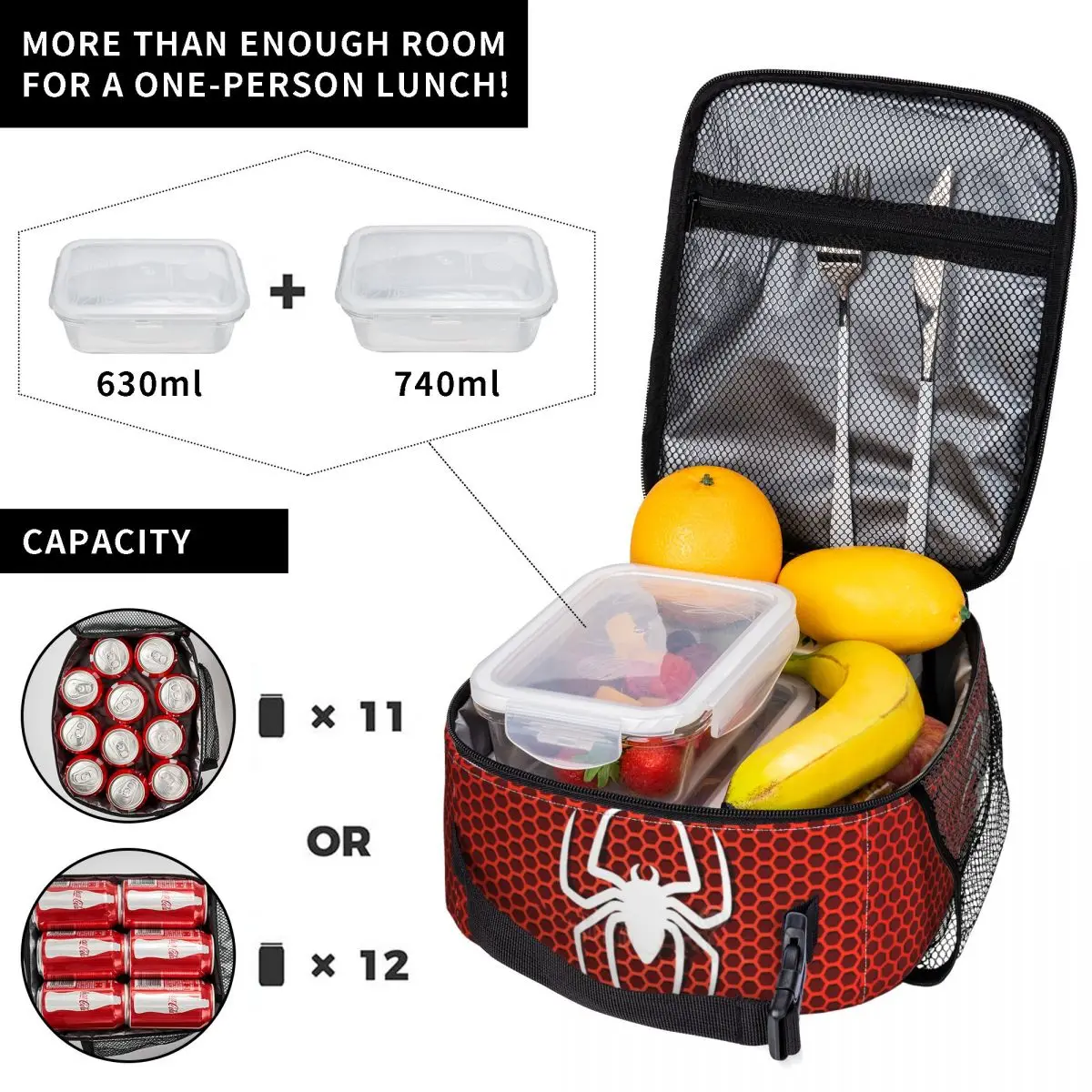 Custom Spider Cobweb Hexagon Insulated Lunch Tote Bag Spider Man Portable Cooler Thermal Food Lunch Box Kids School Children