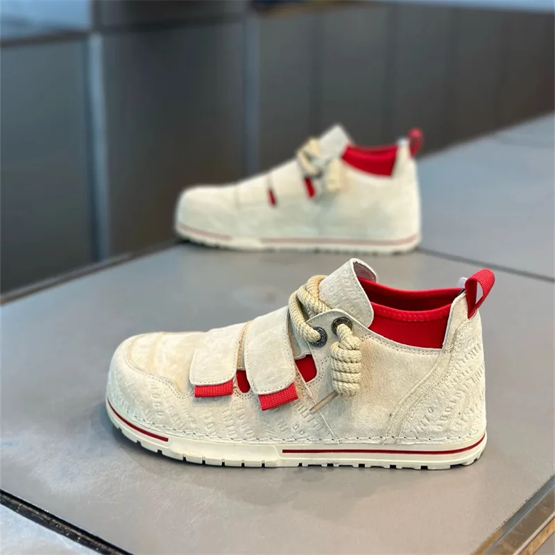 Careaymade-Men Low Top Sneakers Casual Cowhide Leather Height Platform Shoes Mesh breathable Trend Cool Ugly Cute Clown Shoes