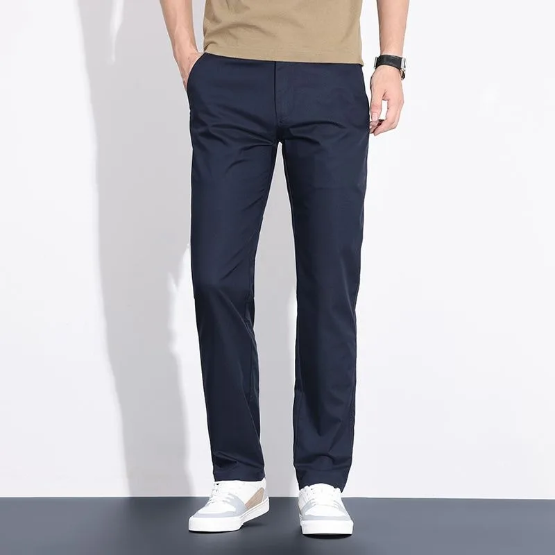 

Mens Navy Blue Slim Fit Straight Leg Chino Pants Casual Business Stretch Trousers With Pockets