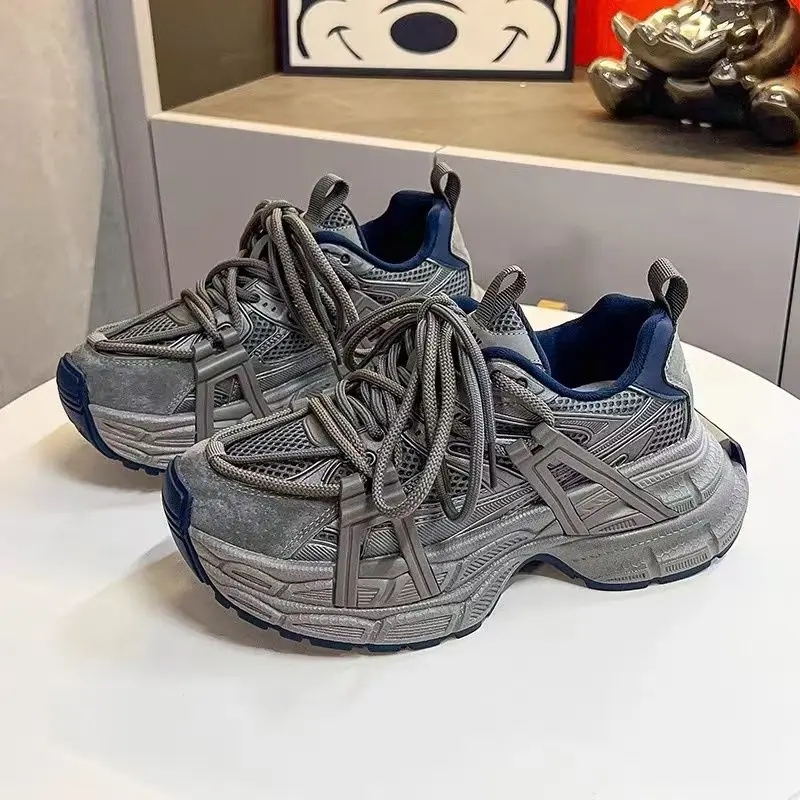 

Women's Thick Sole Dad Sneakers 2025 Spring New Mesh Retro Color Block Height Boost Casual Sports Shoes