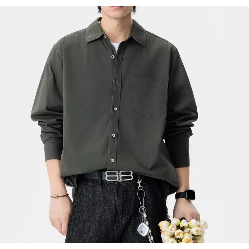 

Новая мужская и женская рубашка 2026 года в американском ретро-стиле, однотонная, класса люкс, с длинным рукавом