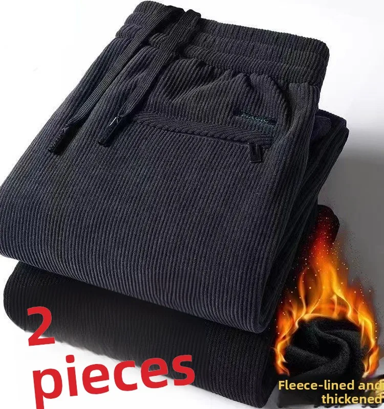

Women's Fleece Lined Thickened Loose Straight Casual Long Pants Korean Style High Waist Zipper Pocket Polyester Fiber Winter ...