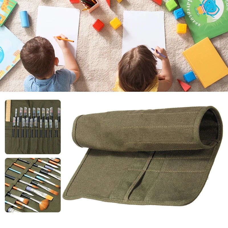 Brush Bag Artist Draw Pen Watercolor Roll Up Canvas Oil Paint Brush Cases Holder Storage Bag