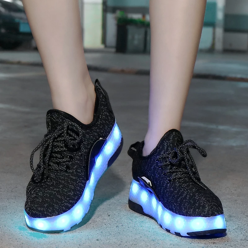 New Children Glowing Mesh Shoe Kids Two Wheels Roller Skates Shoes LED Light Shoe For Boys Girls Charging Sport Casual Sneakers