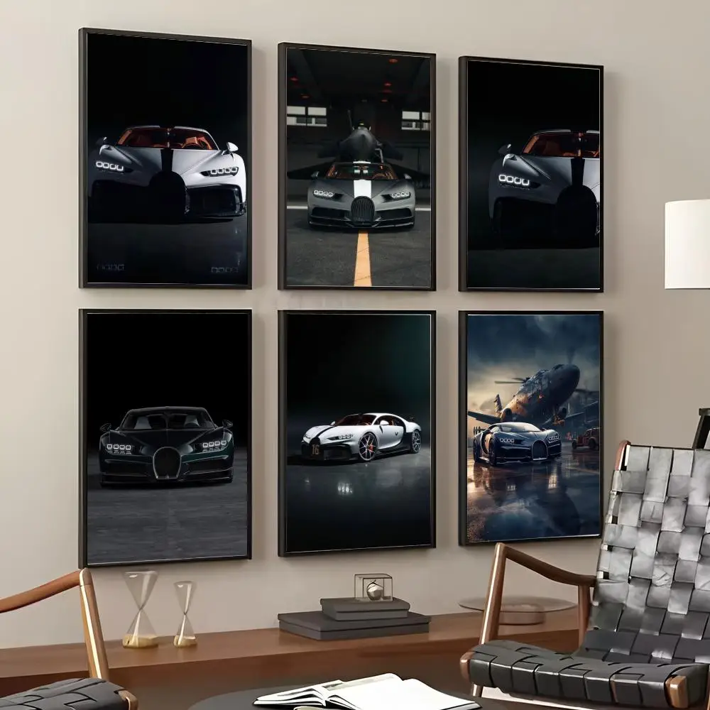 Black B-Bugatti  Painting Calligraphy Cotton Canvas Wall Art Poster Quality Decor Painting for Living Room Home Decor